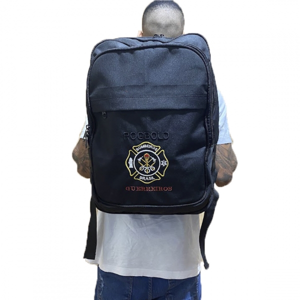 Mochila Tática em Oxford Com Bordado Bombeiro Civil - Preto