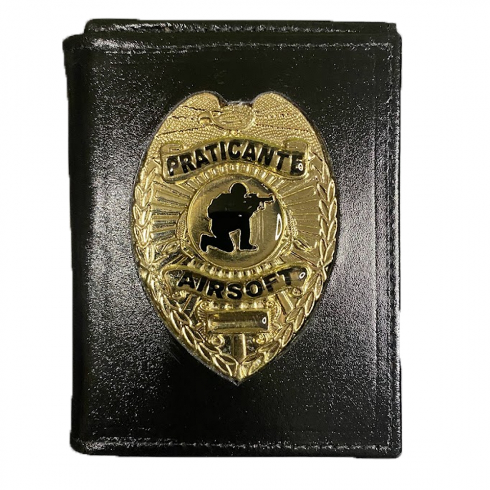 Carteira em Couro Legítimo com Brasão Praticante de Airsoft