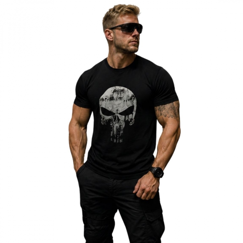 Camiseta Militar Estampada Em Algodão - Punisher /justiçeiro